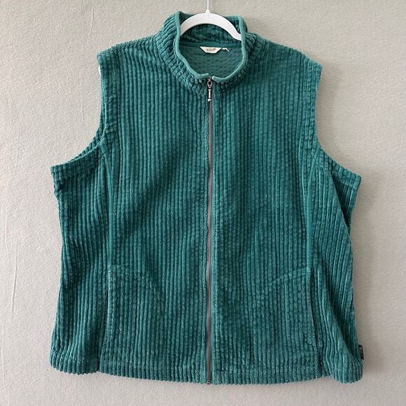 Woolrich Women's Teal Green Ribbed Corduroy Full Zip Vest Size XXL - Picture 1 of 11